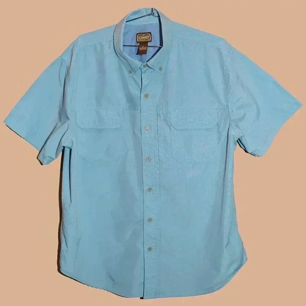 C.E. Schmidt Workwear Blue Short Sleeve Collared Shirt XL Casual Work Shirt‎ Top